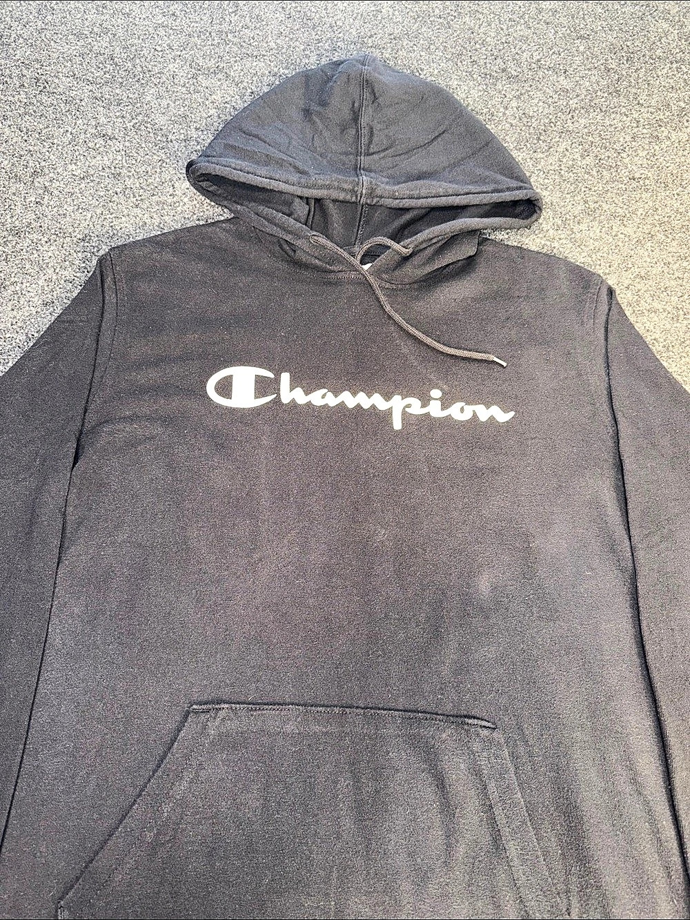 Champion Y2K Men’s Powerblend Black Pullover Hoodie 100% Cotton Authenti